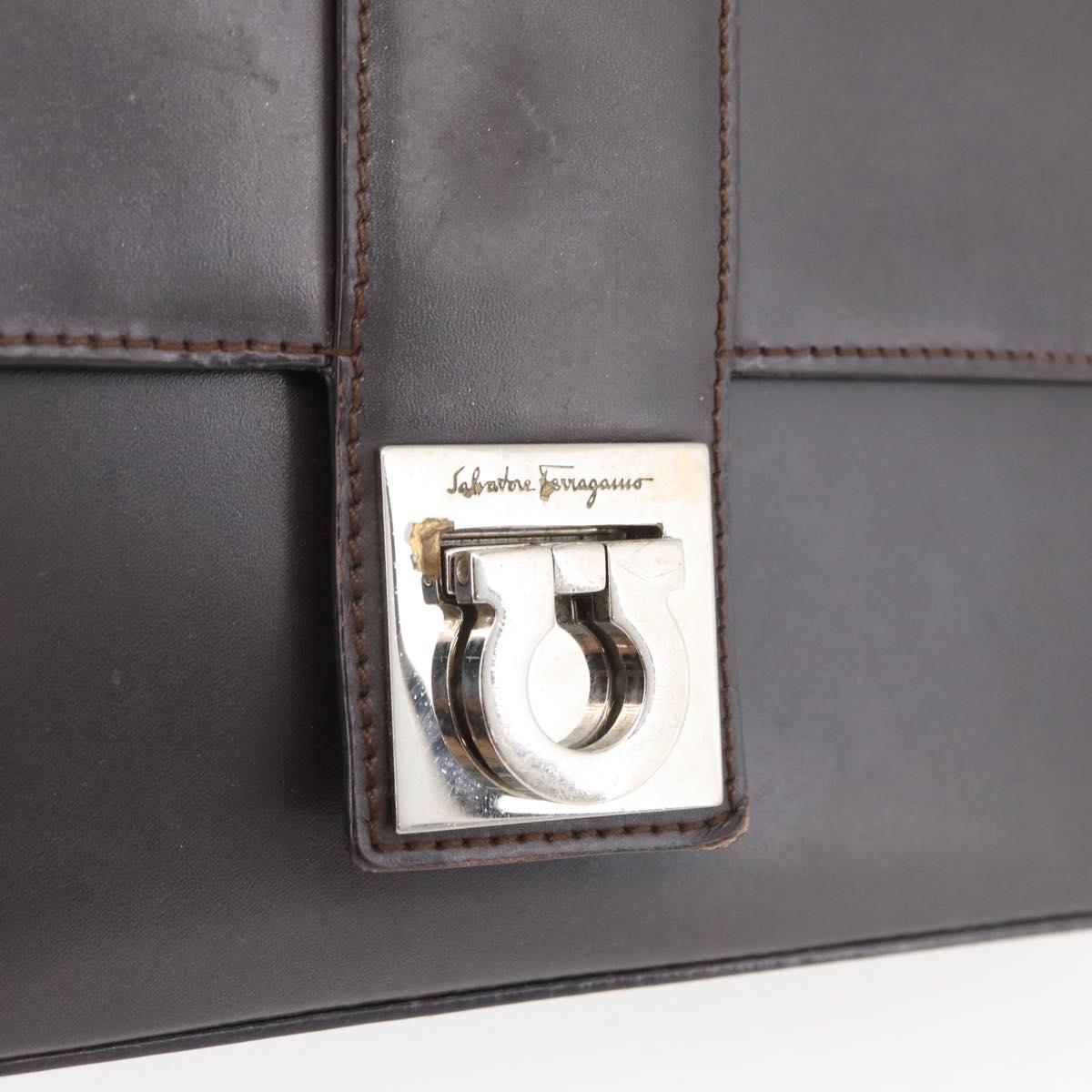 Salvatore Ferragamo Gancini Shoulder Bag Leather Dark Brown Auth BA825