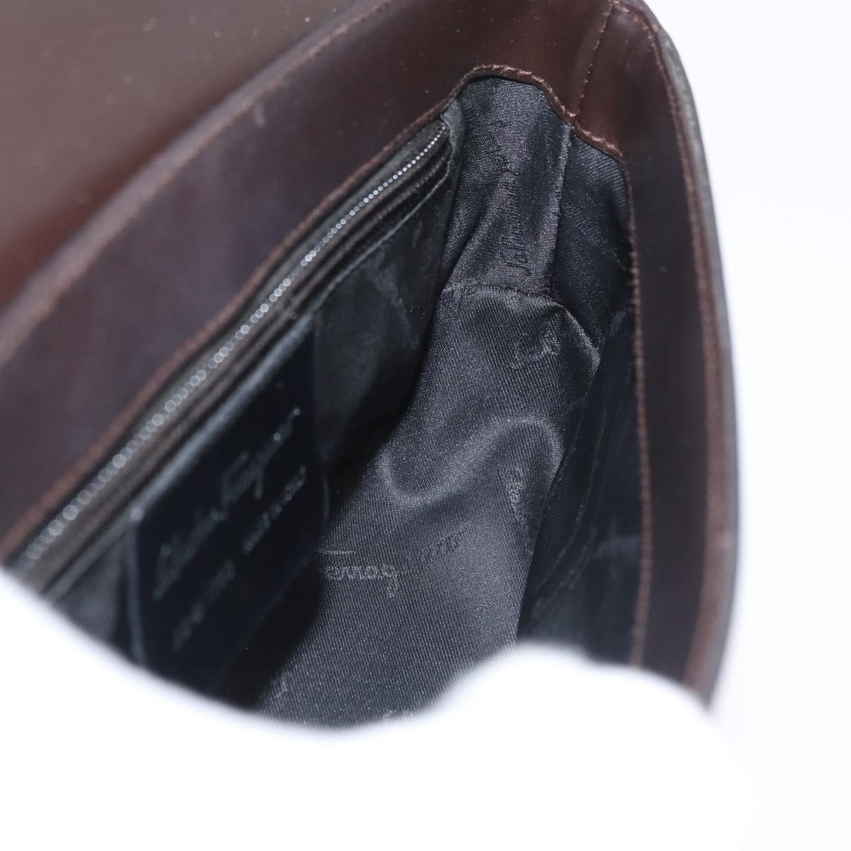 Salvatore Ferragamo Gancini Shoulder Bag Leather Dark Brown Auth BA825