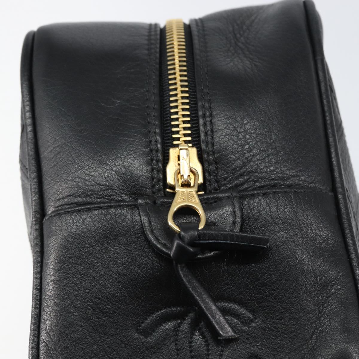CHANEL Bicolore Clutch Bag Lamb Skin Black Gold CC Auth BA8250