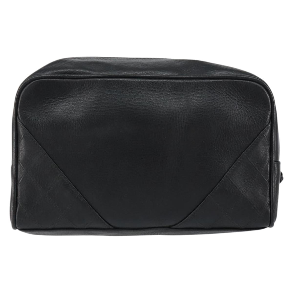 CHANEL Bicolore Clutch Bag Lamb Skin Black Gold CC Auth BA8250