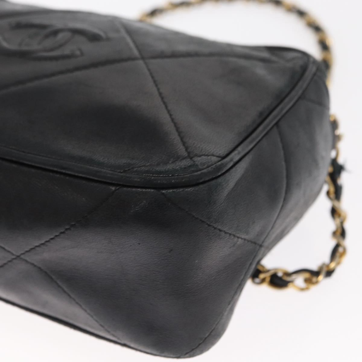 CHANEL Matelasse Chain Shoulder Bag Lamb Skin Black Gold CC Auth BA8251