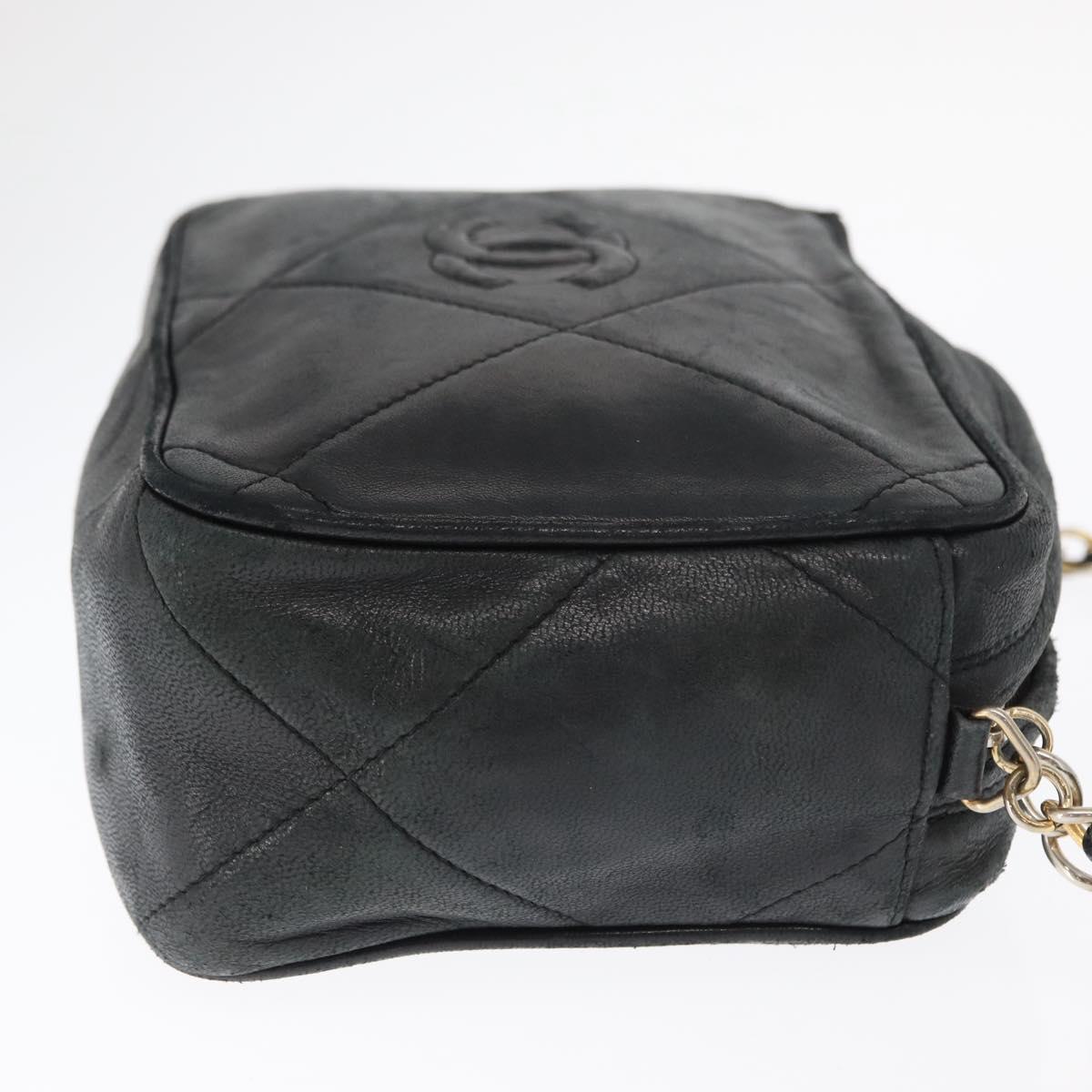 CHANEL Matelasse Chain Shoulder Bag Lamb Skin Black Gold CC Auth BA8251