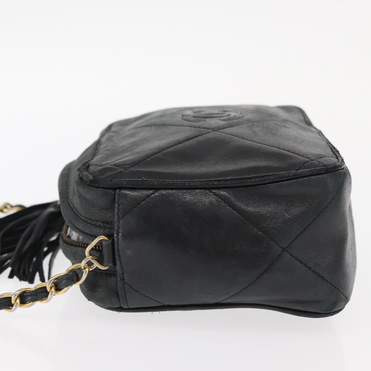 CHANEL Matelasse Chain Shoulder Bag Lamb Skin Black Gold CC Auth BA8251