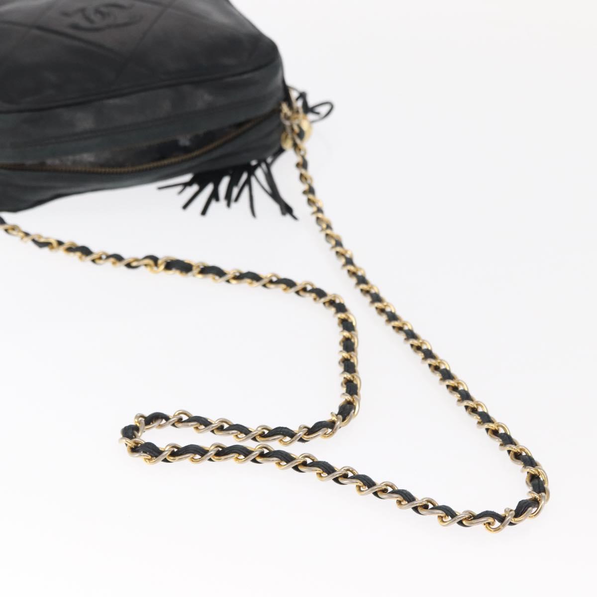 CHANEL Matelasse Chain Shoulder Bag Lamb Skin Black Gold CC Auth BA8251