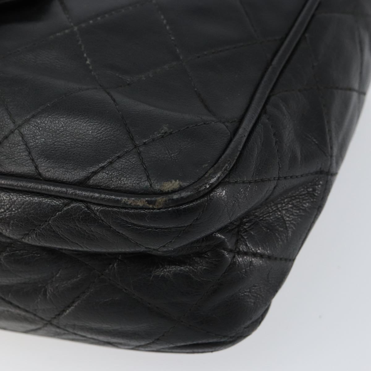 CHANEL Matelasse Chain Shoulder Bag Lamb Skin Black Gold CC Auth BA8252