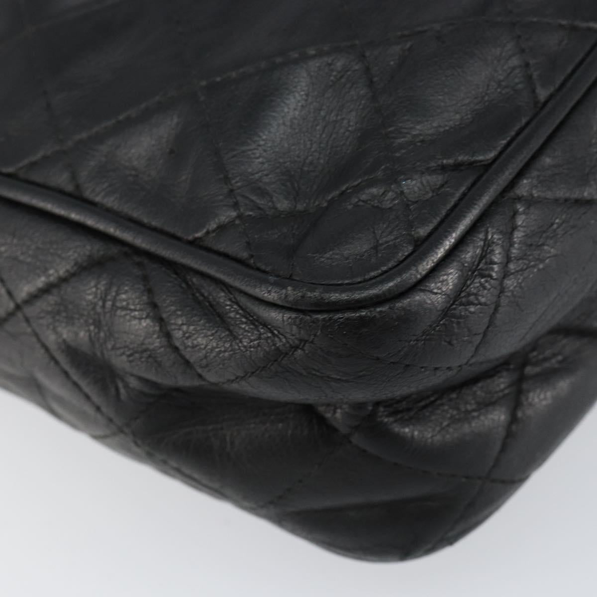 CHANEL Matelasse Chain Shoulder Bag Lamb Skin Black Gold CC Auth BA8252