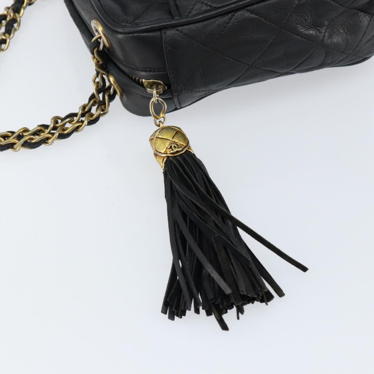 CHANEL Matelasse Chain Shoulder Bag Lamb Skin Black Gold CC Auth BA8252