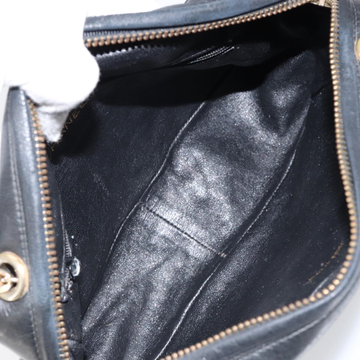 CHANEL Matelasse Chain Shoulder Bag Lamb Skin Black Gold CC Auth BA8252