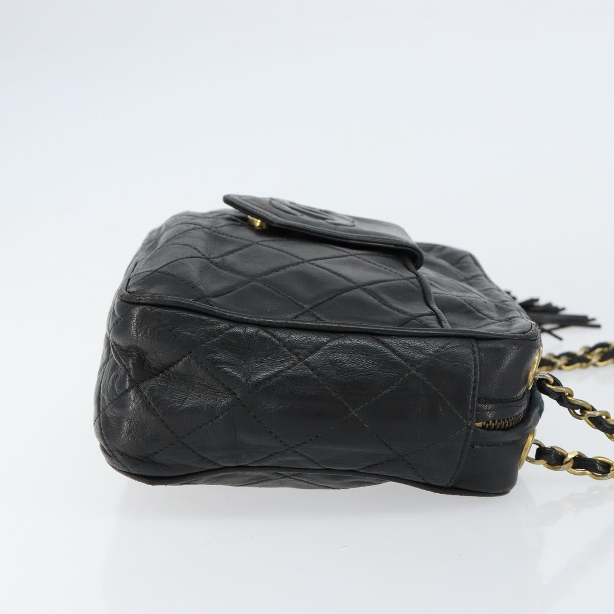 CHANEL Matelasse Chain Shoulder Bag Lamb Skin Black Gold CC Auth BA8252