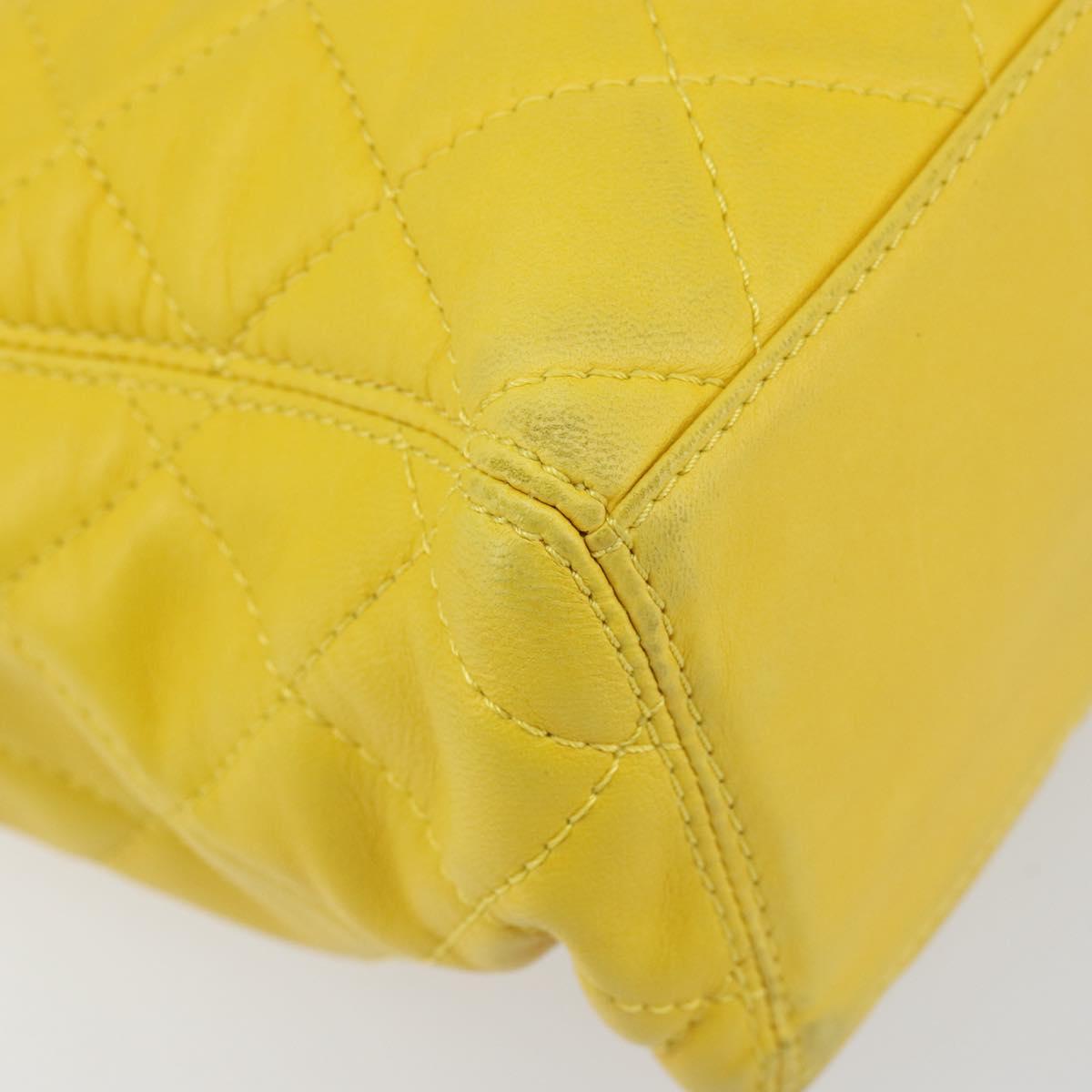 CHANEL Matelasse Hand Bag Lamb Skin Yellow CC Auth BA8254