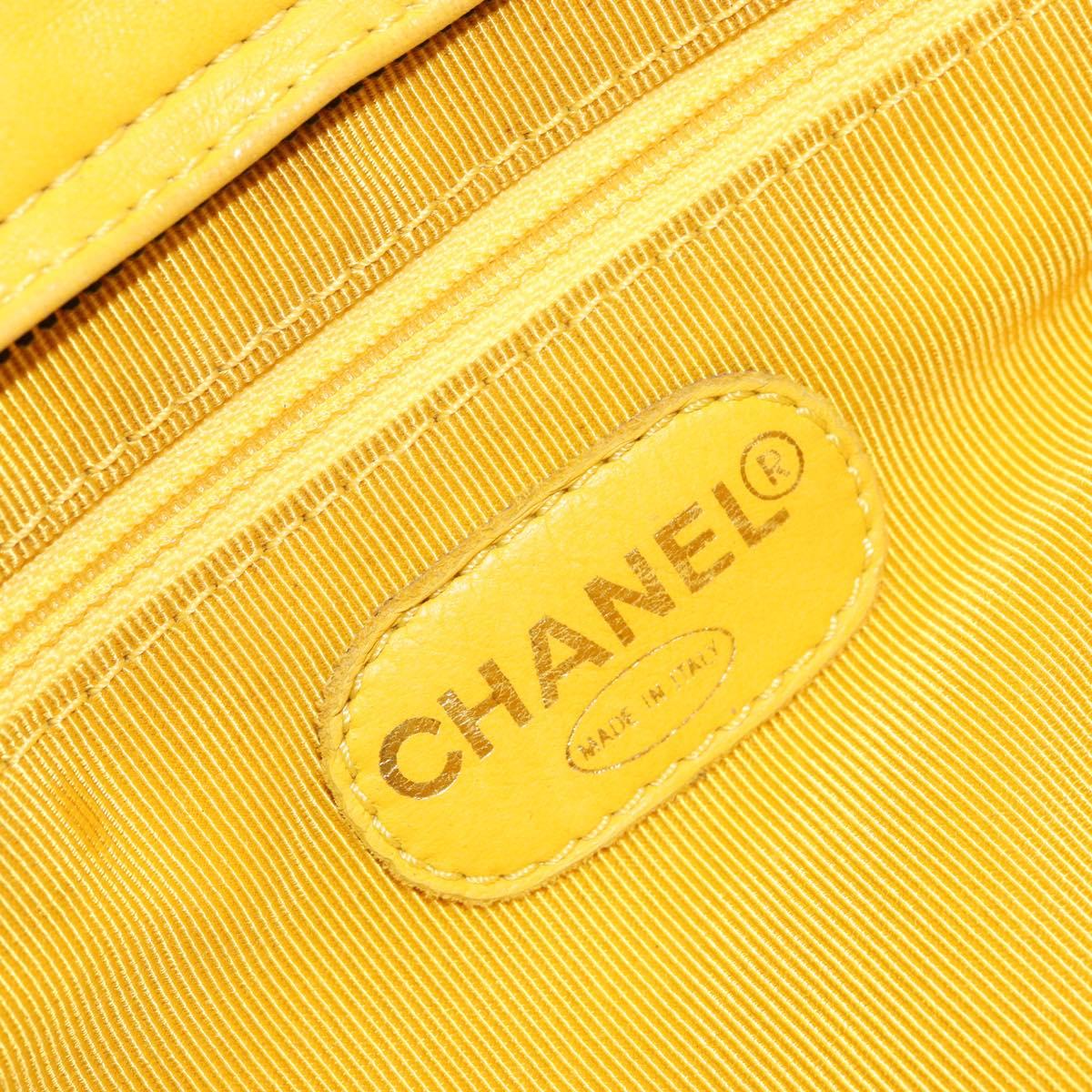 CHANEL Matelasse Hand Bag Lamb Skin Yellow CC Auth BA8254
