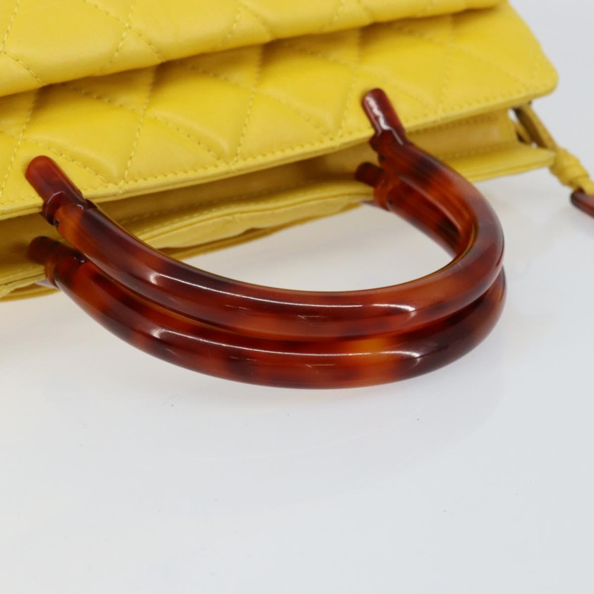 CHANEL Matelasse Hand Bag Lamb Skin Yellow CC Auth BA8254