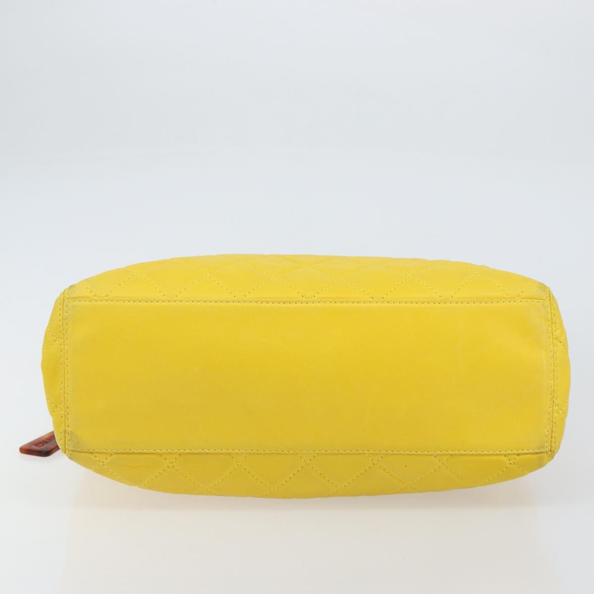 CHANEL Matelasse Hand Bag Lamb Skin Yellow CC Auth BA8254