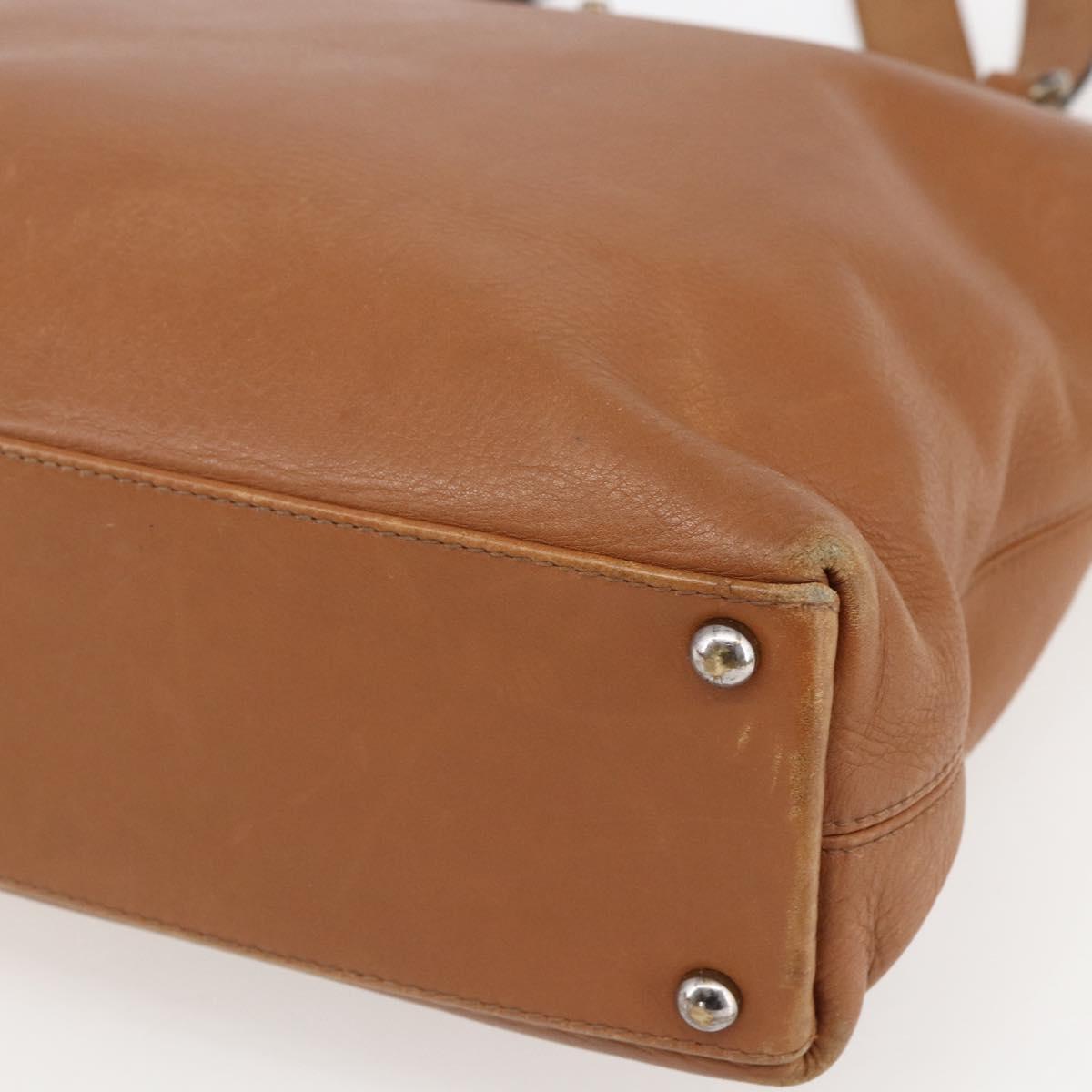 CHANEL Tote Bag Leather Brown Gold CC Auth BA8255