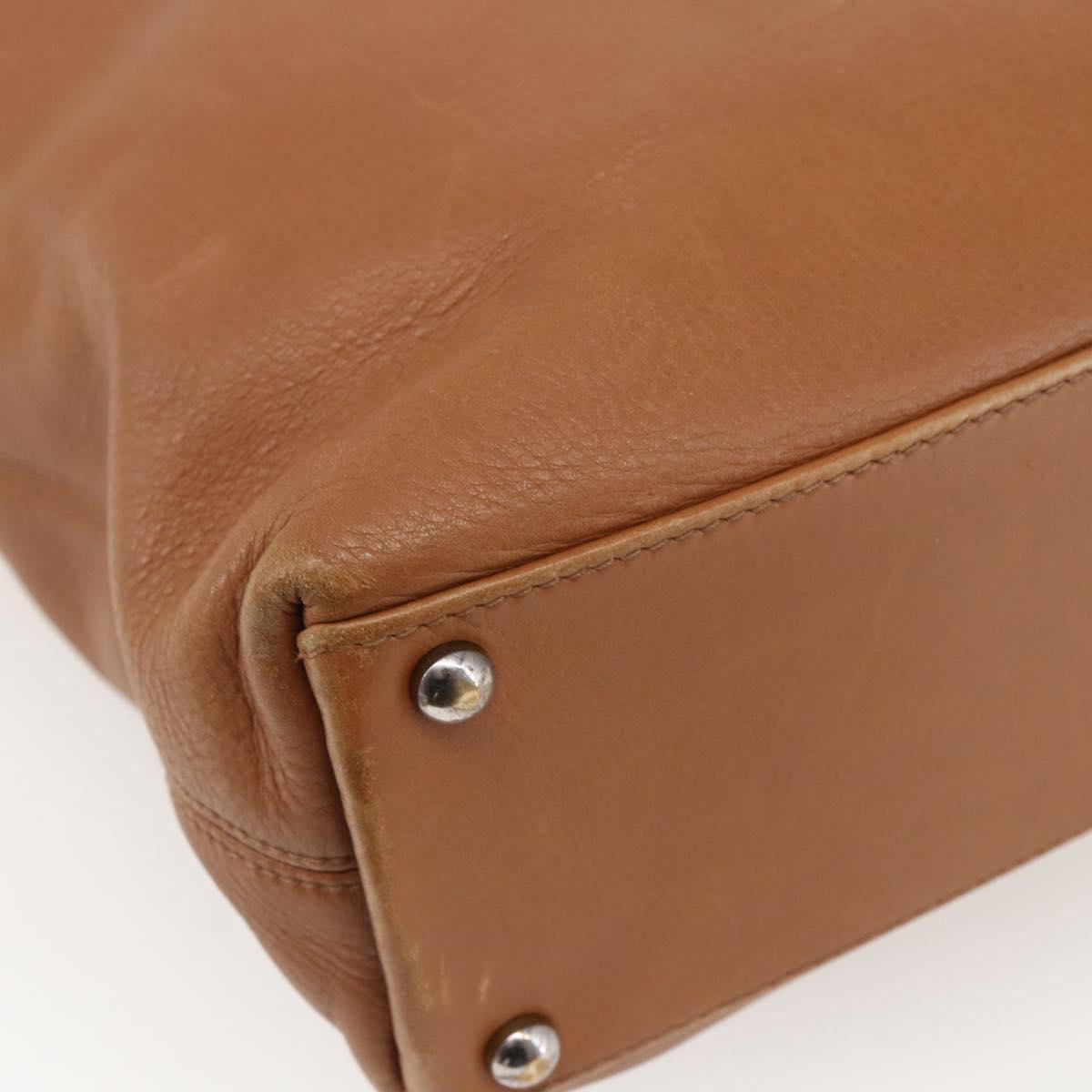 CHANEL Tote Bag Leather Brown Gold CC Auth BA8255