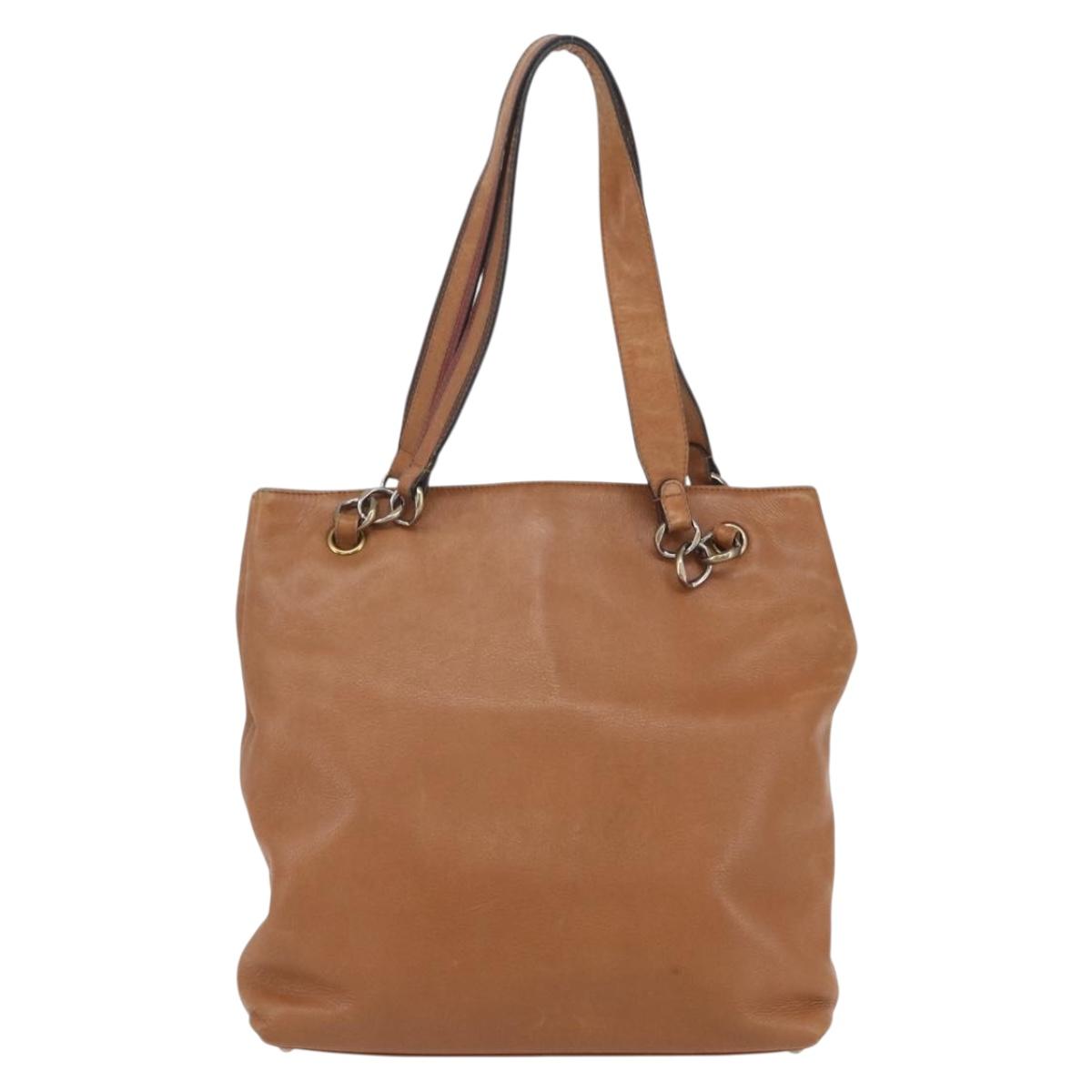 CHANEL Tote Bag Leather Brown Gold CC Auth BA8255