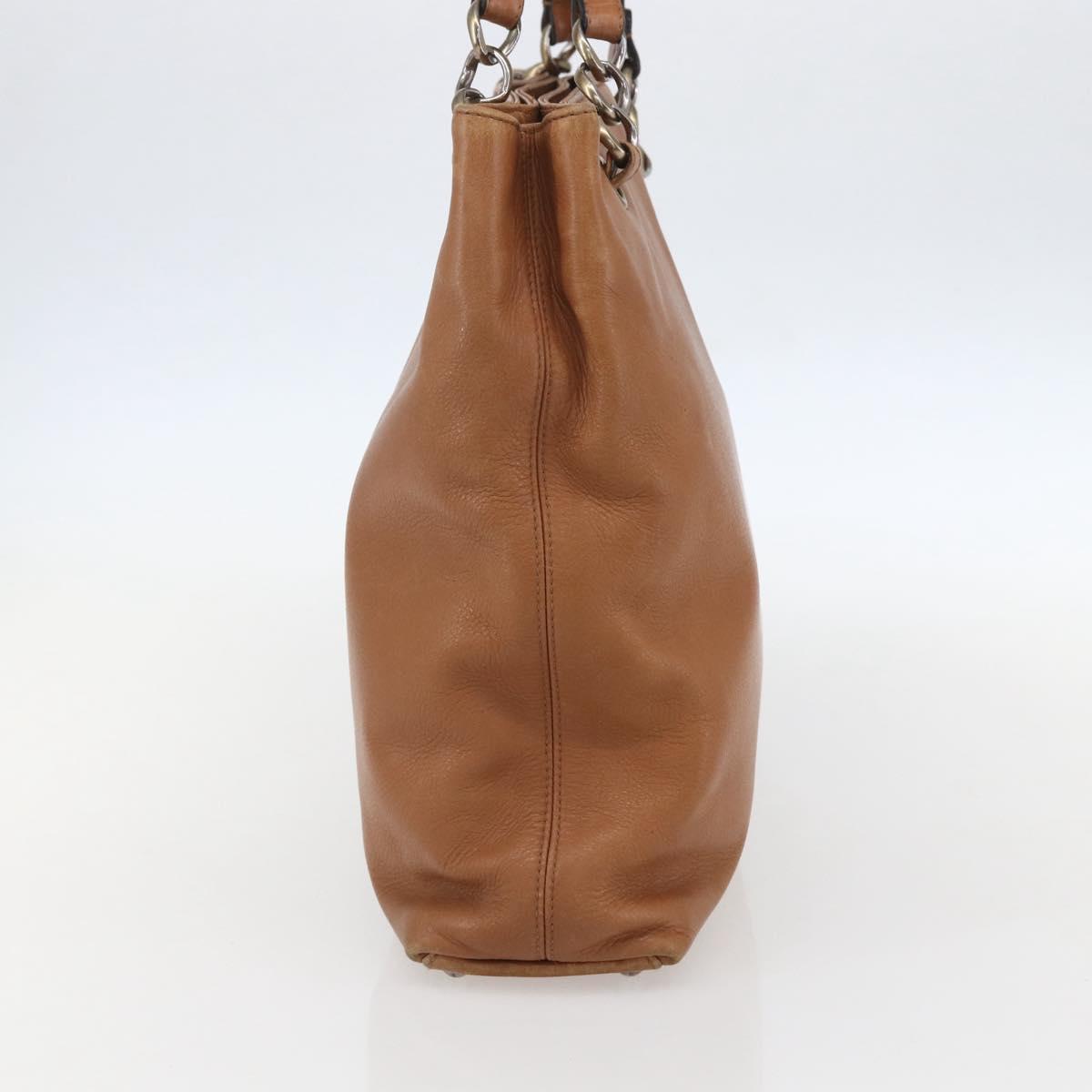 CHANEL Tote Bag Leather Brown Gold CC Auth BA8255