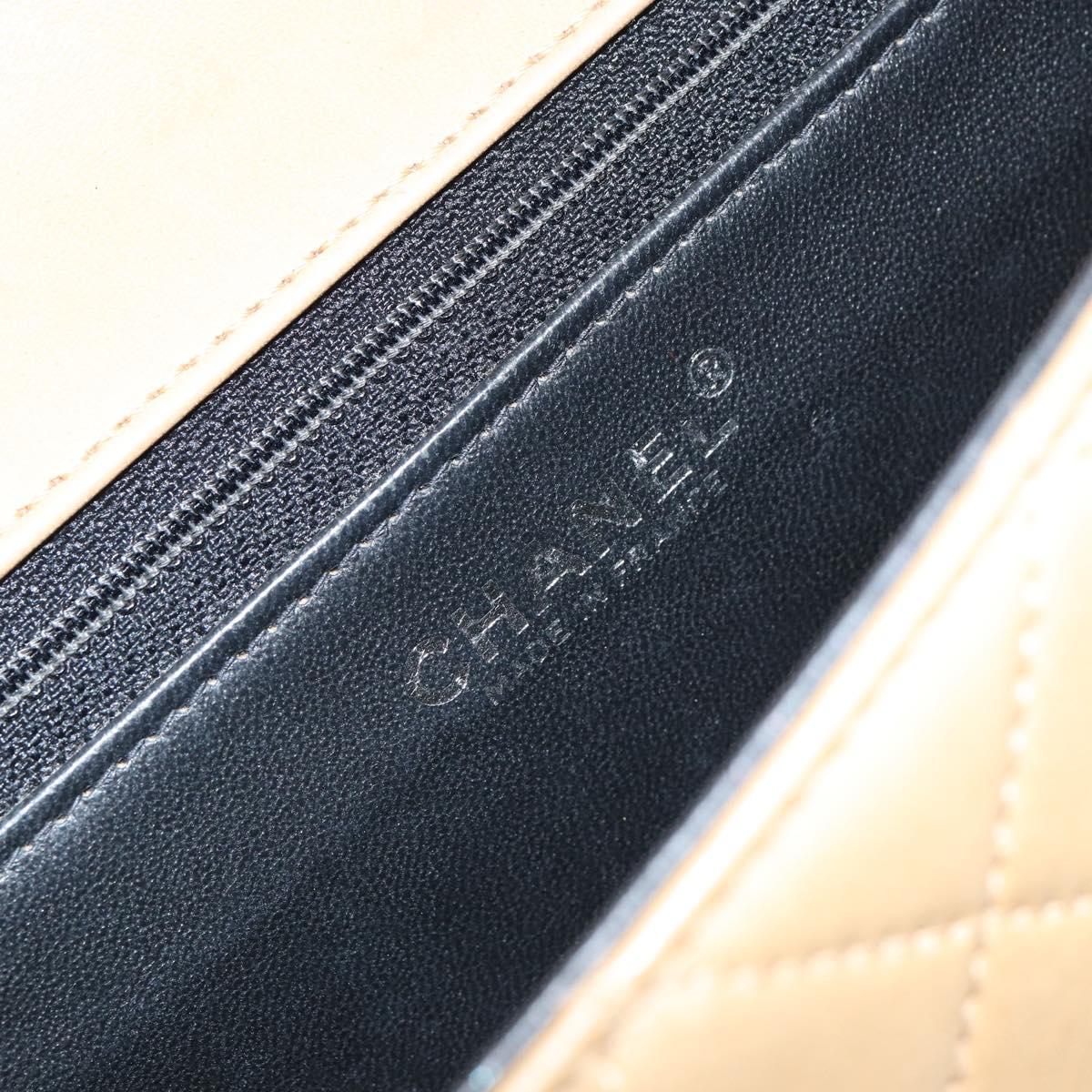 CHANEL Matelasse Chain Shoulder Bag Lamb Skin Beige Black CC Auth BA8256