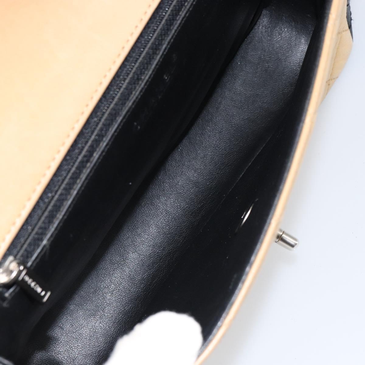 CHANEL Matelasse Chain Shoulder Bag Lamb Skin Beige Black CC Auth BA8256