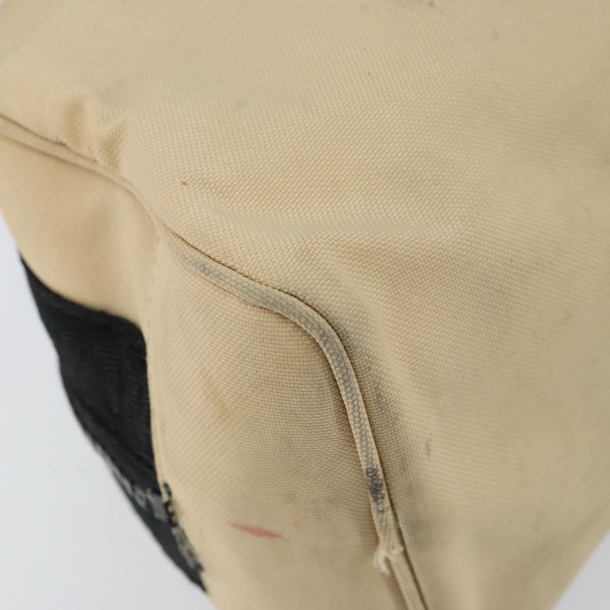 CHANEL Sports Clutch Bag Nylon Beige Black CC Auth BA8257