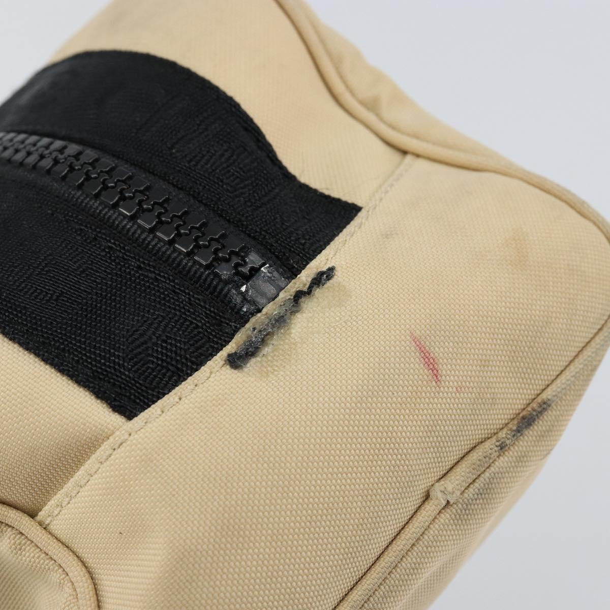 CHANEL Sports Clutch Bag Nylon Beige Black CC Auth BA8257