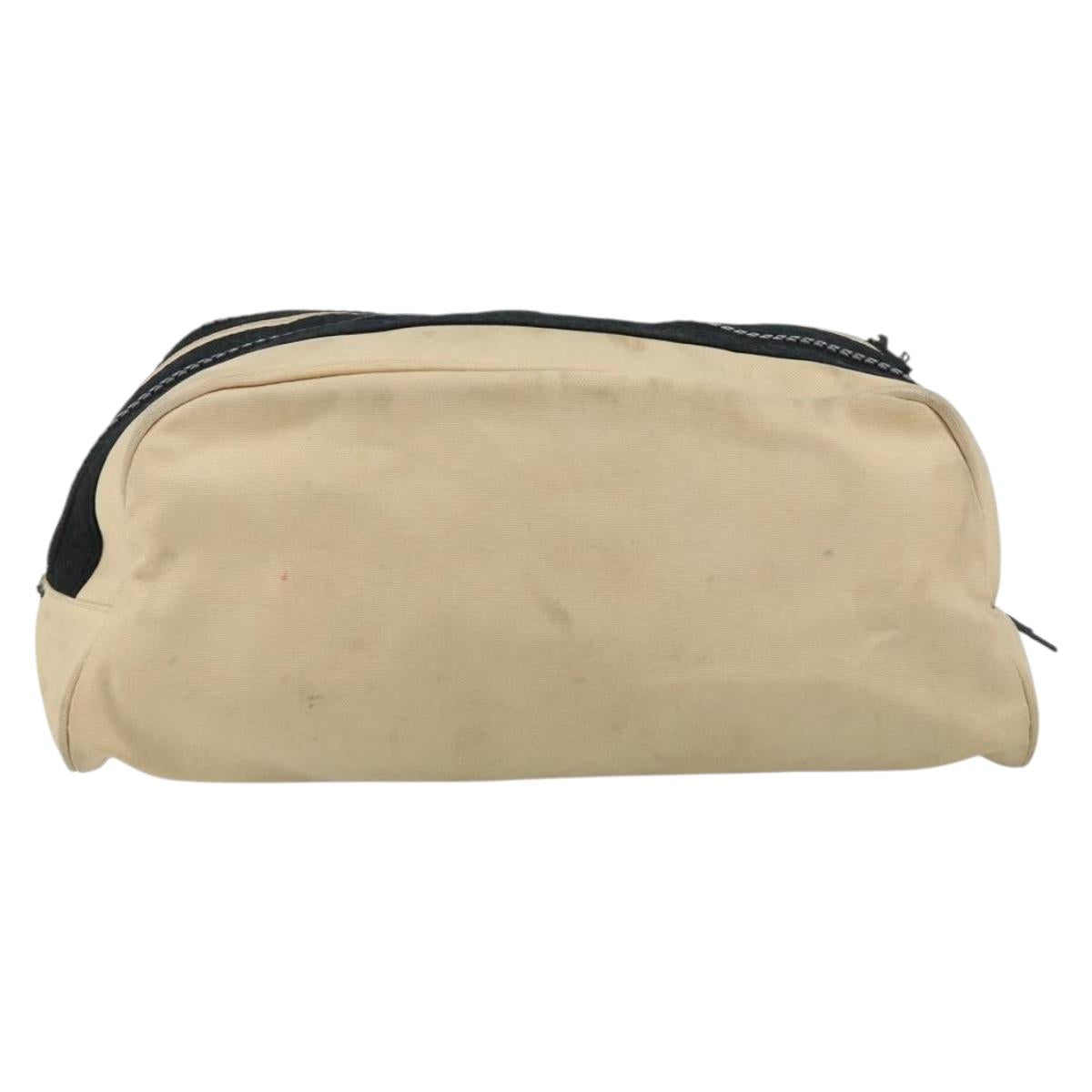 CHANEL Sports Clutch Bag Nylon Beige Black CC Auth BA8257