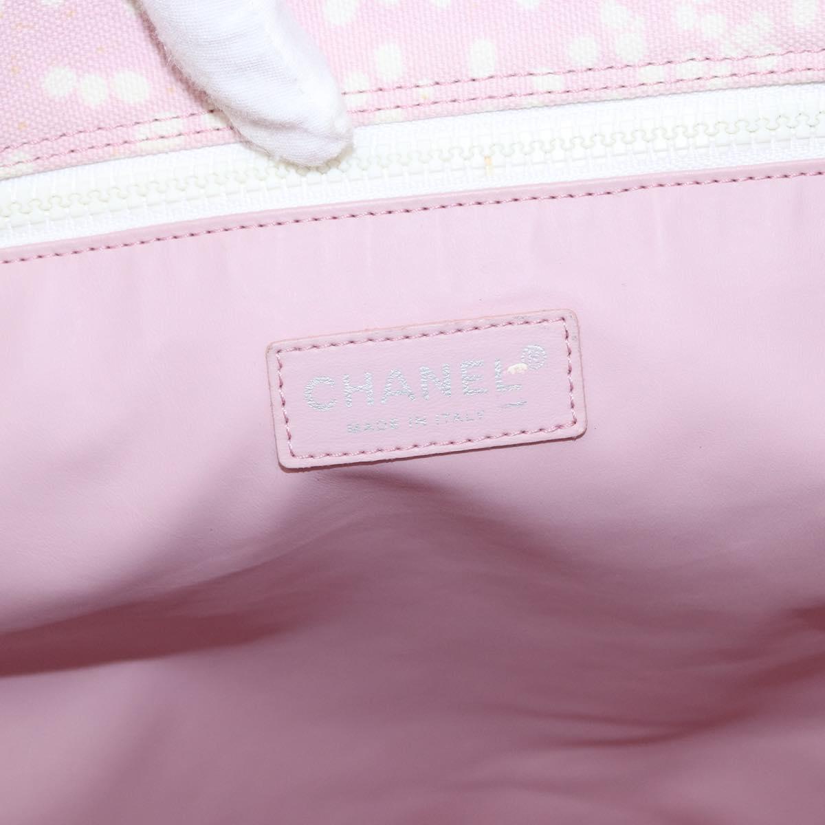 CHANEL High Summer Tote Bag Canvas Leather Pink Silver CC Auth BA8259