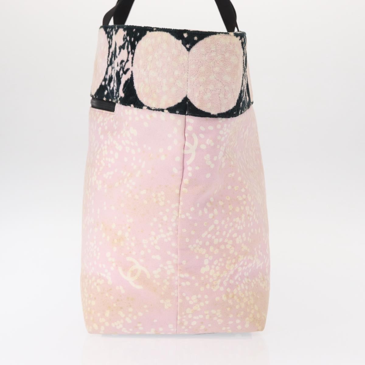 CHANEL High Summer Tote Bag Canvas Leather Pink Silver CC Auth BA8259