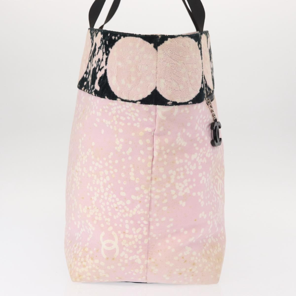 CHANEL High Summer Tote Bag Canvas Leather Pink Silver CC Auth BA8259