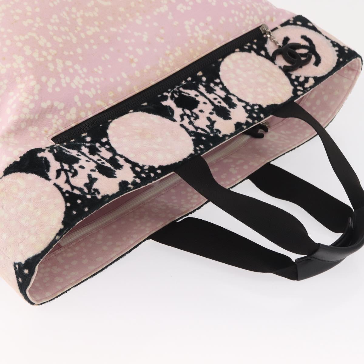 CHANEL High Summer Tote Bag Canvas Leather Pink Silver CC Auth BA8259