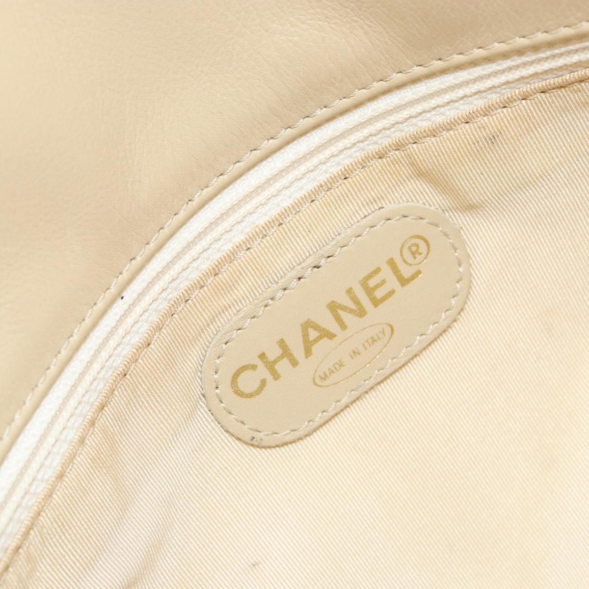 CHANEL Tote Bag Lamb Skin Beige Gold CC Auth BA8261