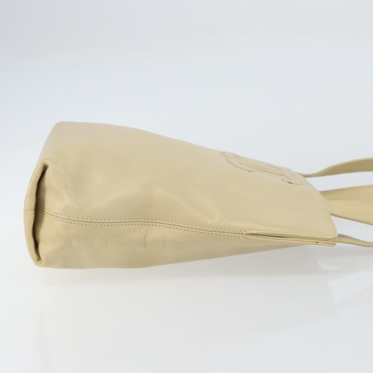 CHANEL Tote Bag Lamb Skin Beige Gold CC Auth BA8261