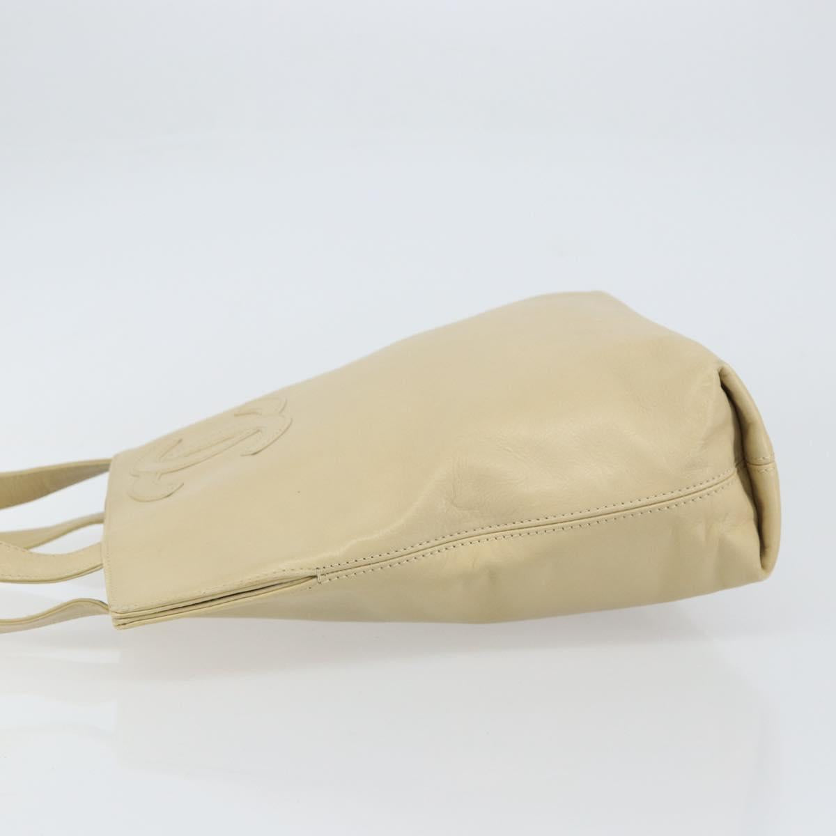 CHANEL Tote Bag Lamb Skin Beige Gold CC Auth BA8261