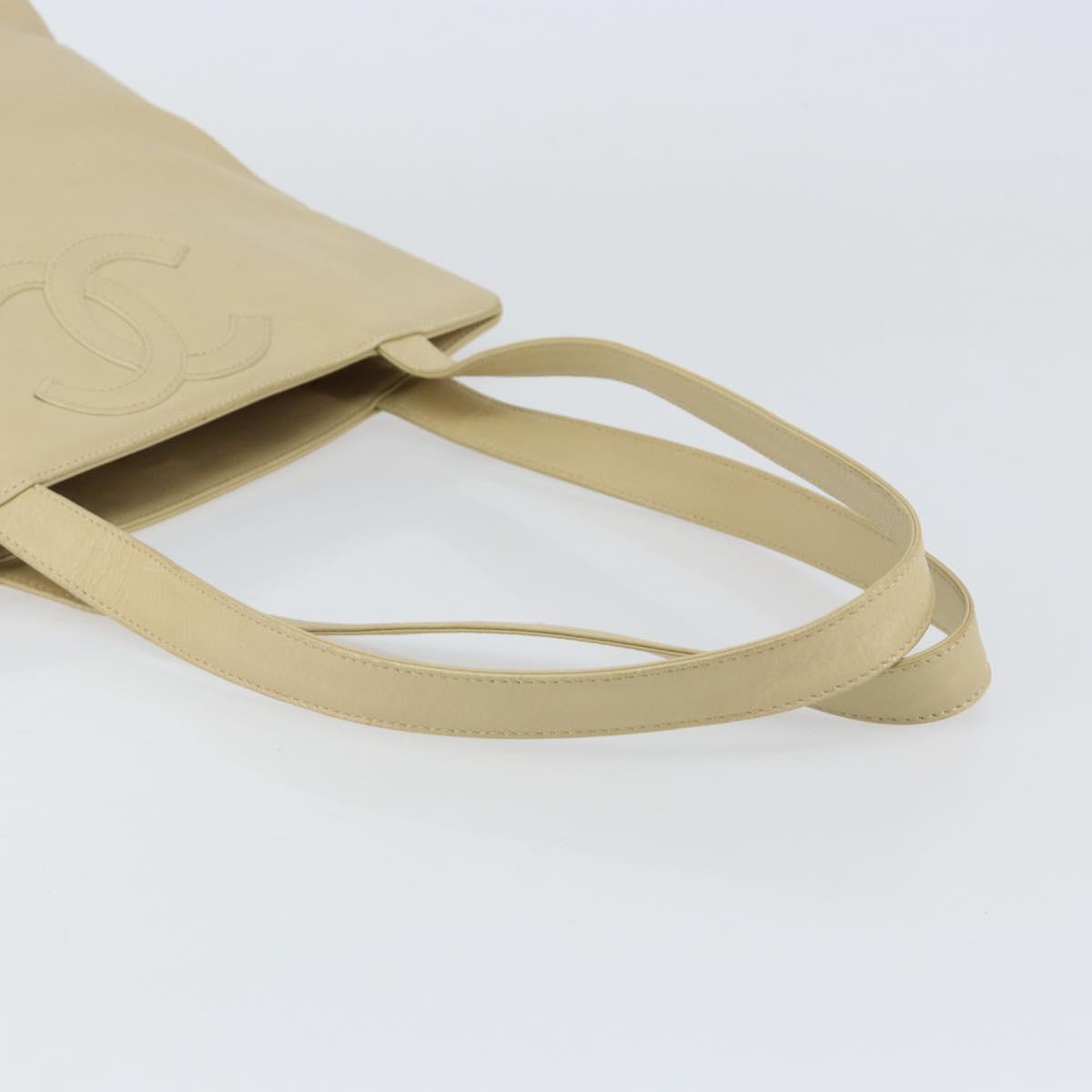 CHANEL Tote Bag Lamb Skin Beige Gold CC Auth BA8261