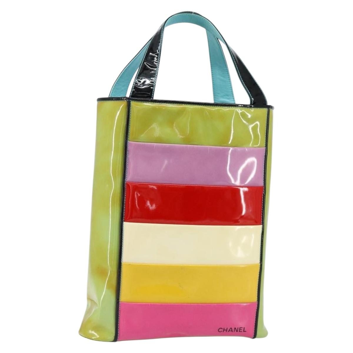 CHANEL Tote Bag Enamel Multicolor Gold CC Auth BA8262