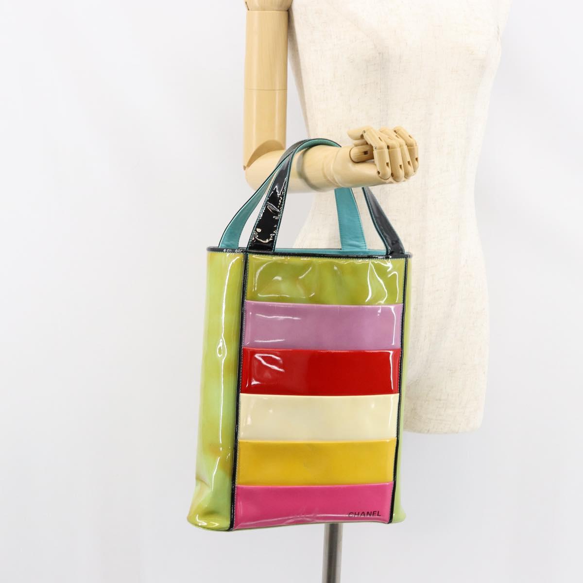 CHANEL Tote Bag Enamel Multicolor Gold CC Auth BA8262