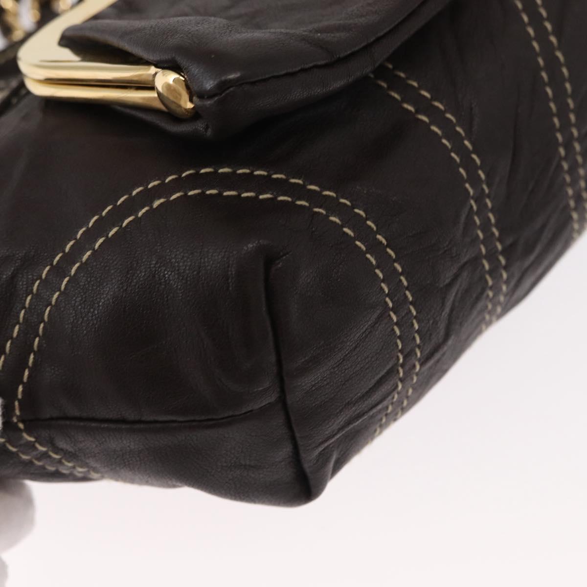 DOLCE&GABBANA Chain Shoulder Bag Leather Brown Gold Auth BA8263