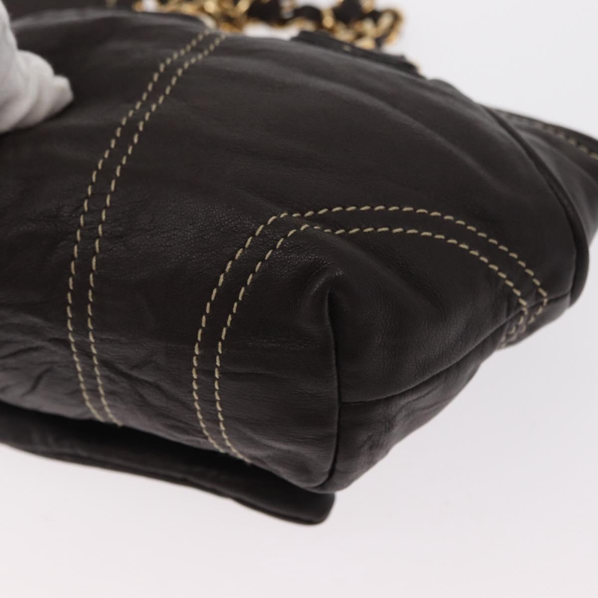 DOLCE&GABBANA Chain Shoulder Bag Leather Brown Gold Auth BA8263