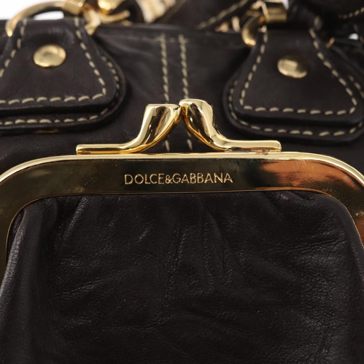 DOLCE&GABBANA Chain Shoulder Bag Leather Brown Gold Auth BA8263