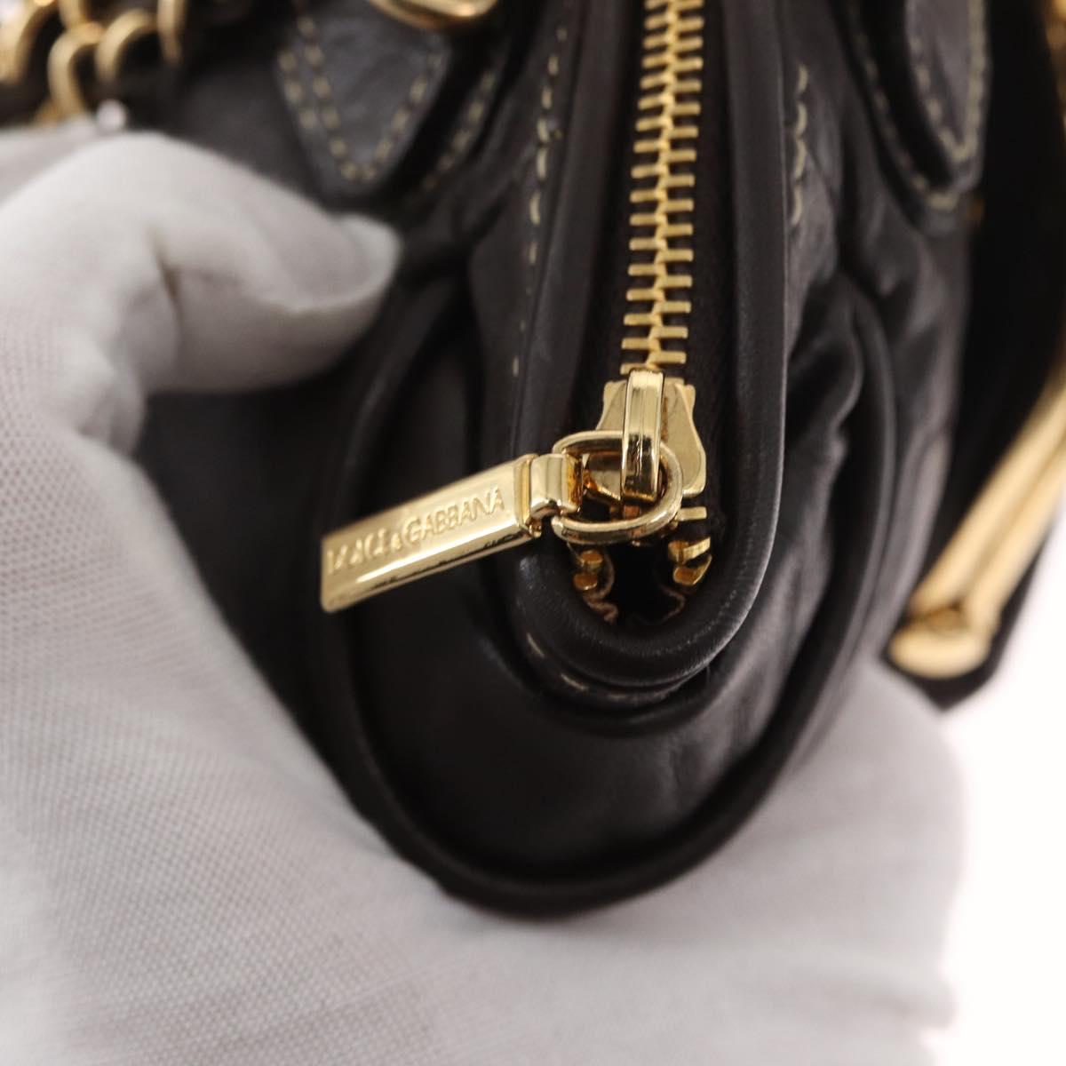 DOLCE&GABBANA Chain Shoulder Bag Leather Brown Gold Auth BA8263