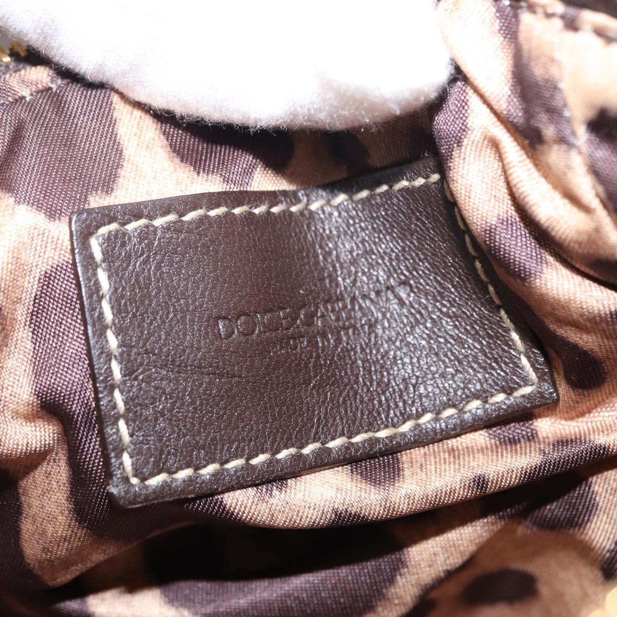 DOLCE&GABBANA Chain Shoulder Bag Leather Brown Gold Auth BA8263