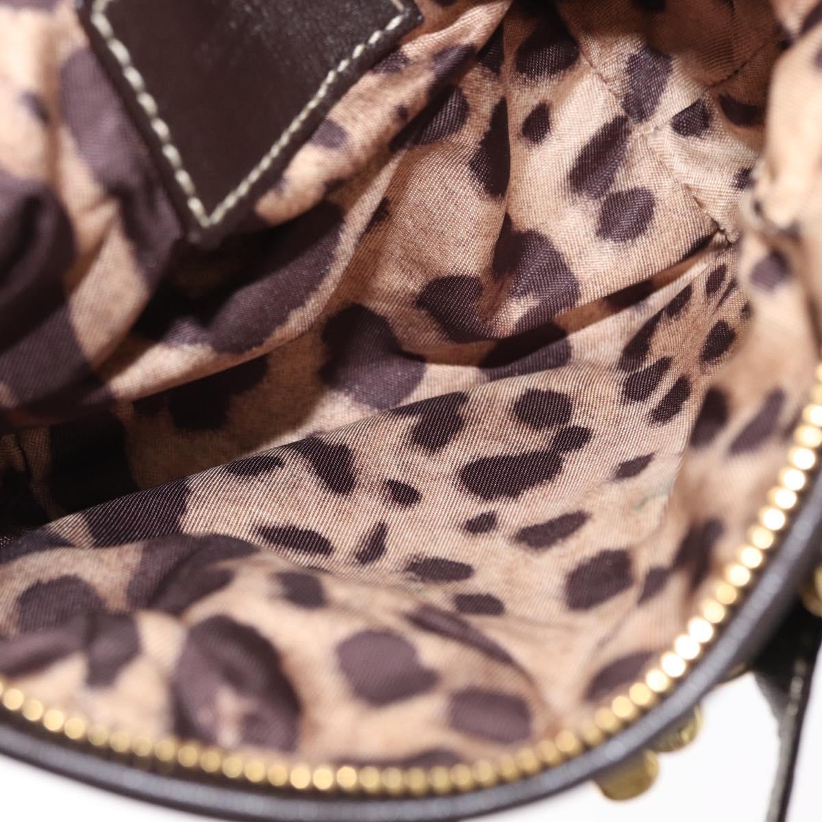 DOLCE&GABBANA Chain Shoulder Bag Leather Brown Gold Auth BA8263