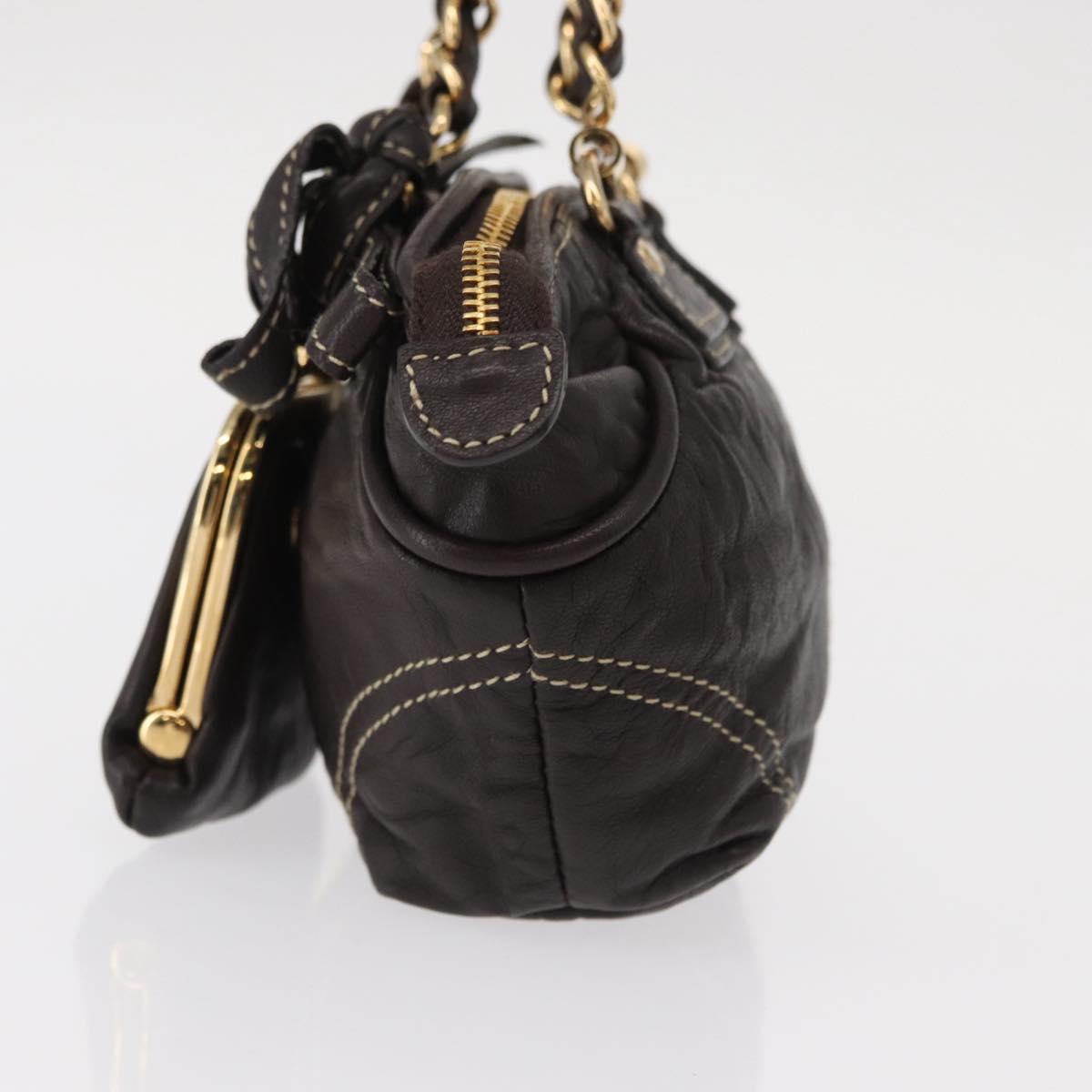 DOLCE&GABBANA Chain Shoulder Bag Leather Brown Gold Auth BA8263