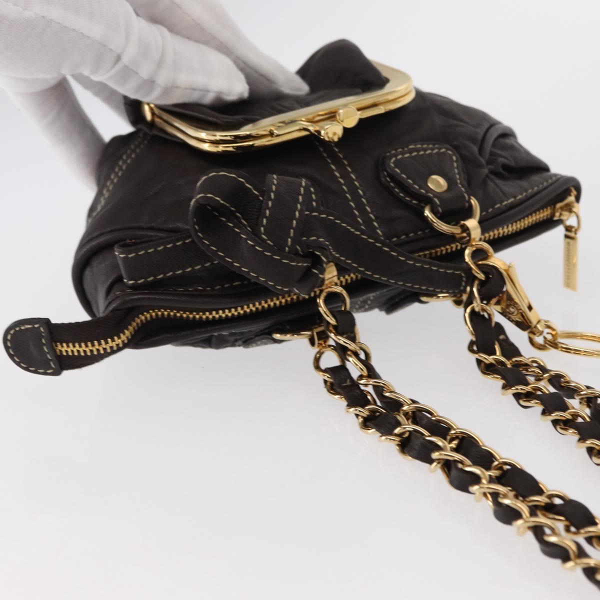 DOLCE&GABBANA Chain Shoulder Bag Leather Brown Gold Auth BA8263