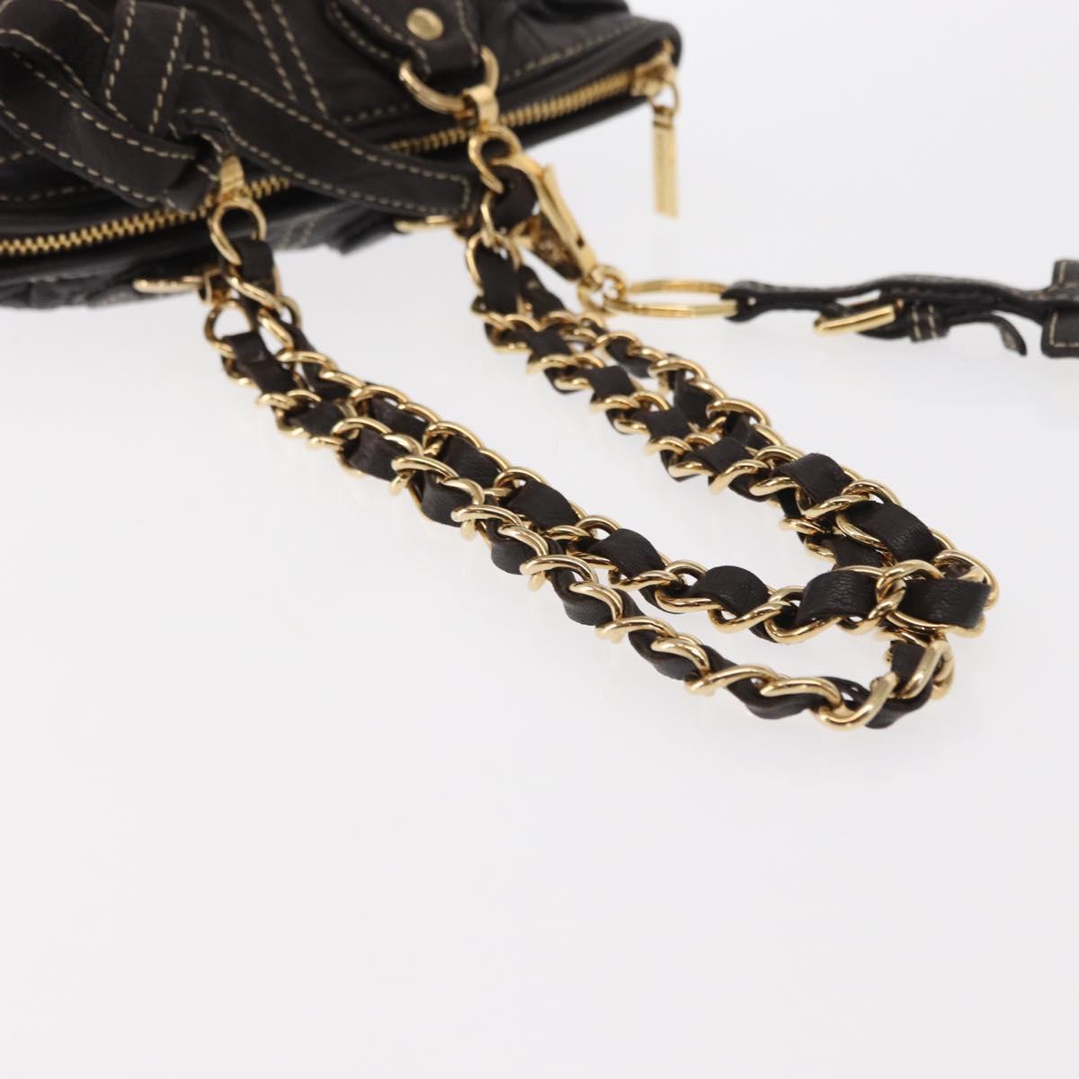 DOLCE&GABBANA Chain Shoulder Bag Leather Brown Gold Auth BA8263