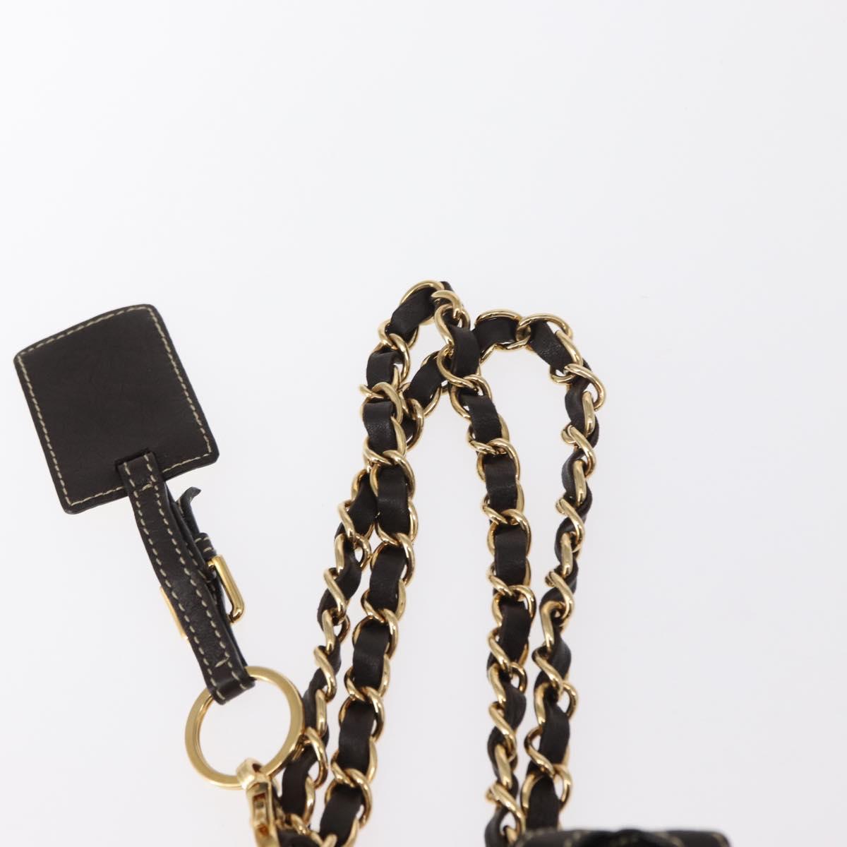 DOLCE&GABBANA Chain Shoulder Bag Leather Brown Gold Auth BA8263