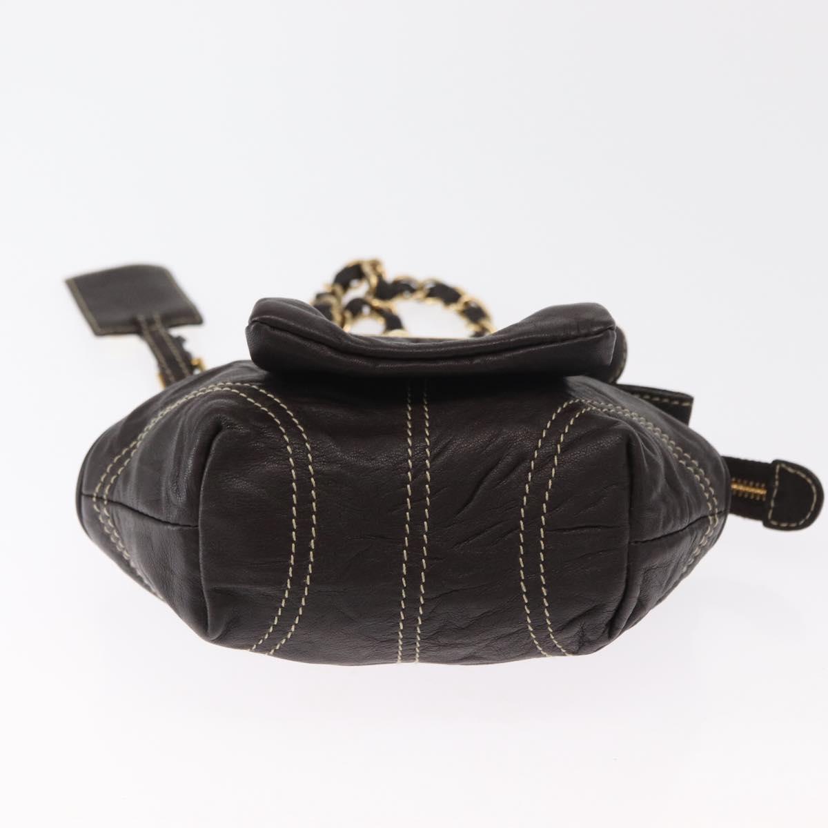 DOLCE&GABBANA Chain Shoulder Bag Leather Brown Gold Auth BA8263