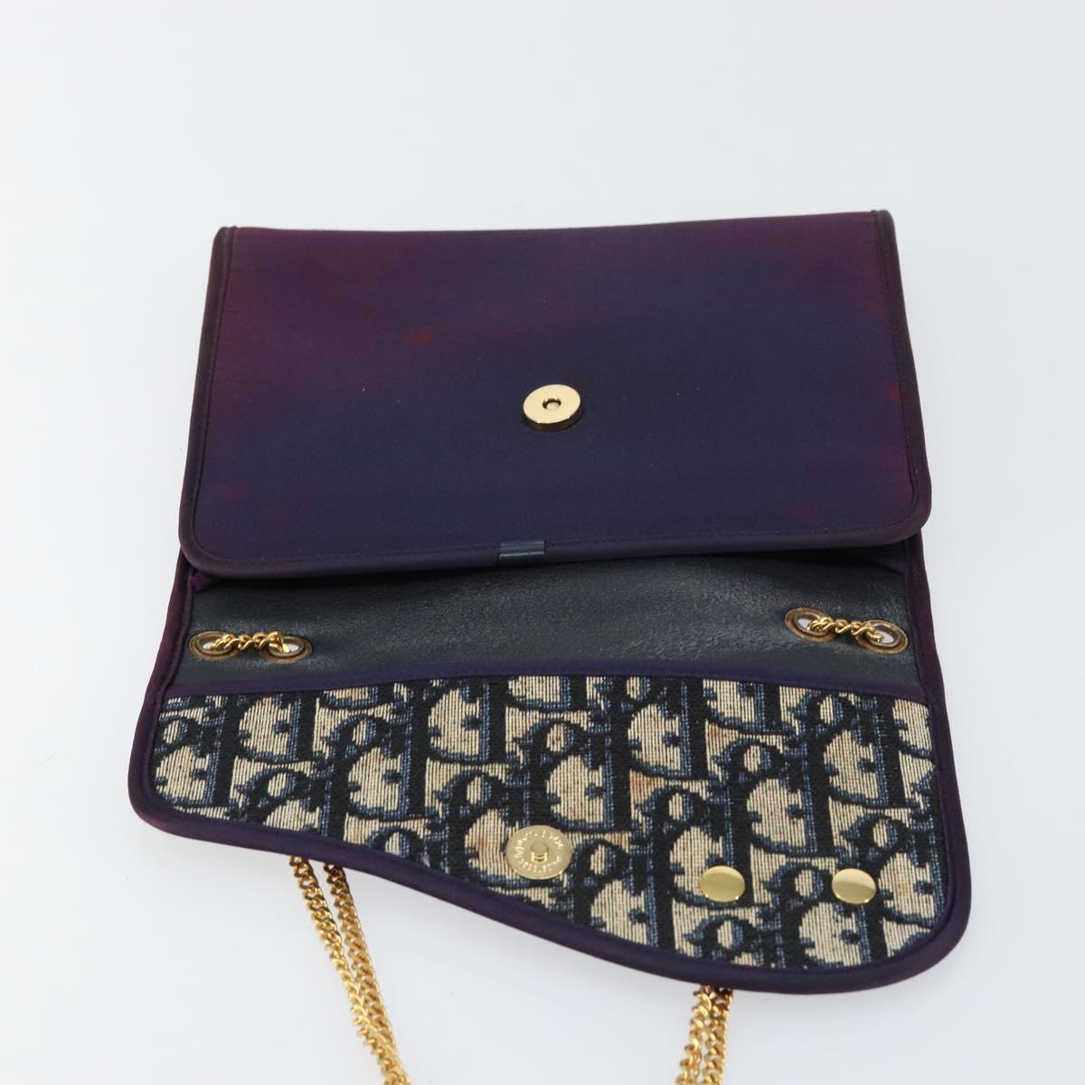 Christian Dior Saddle Chain Shoulder Bag Nylon Purple Gold Auth BA8264