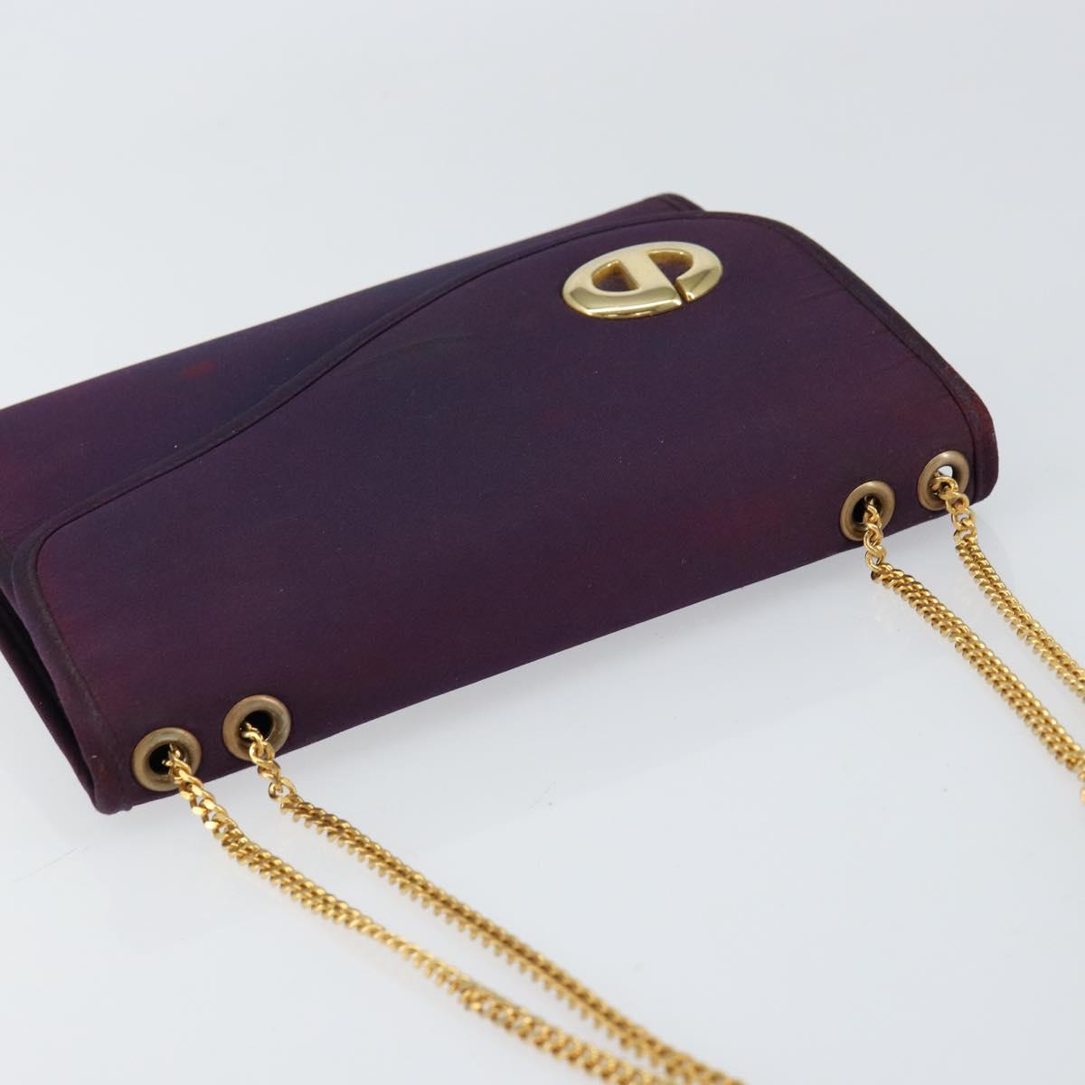 Christian Dior Saddle Chain Shoulder Bag Nylon Purple Gold Auth BA8264