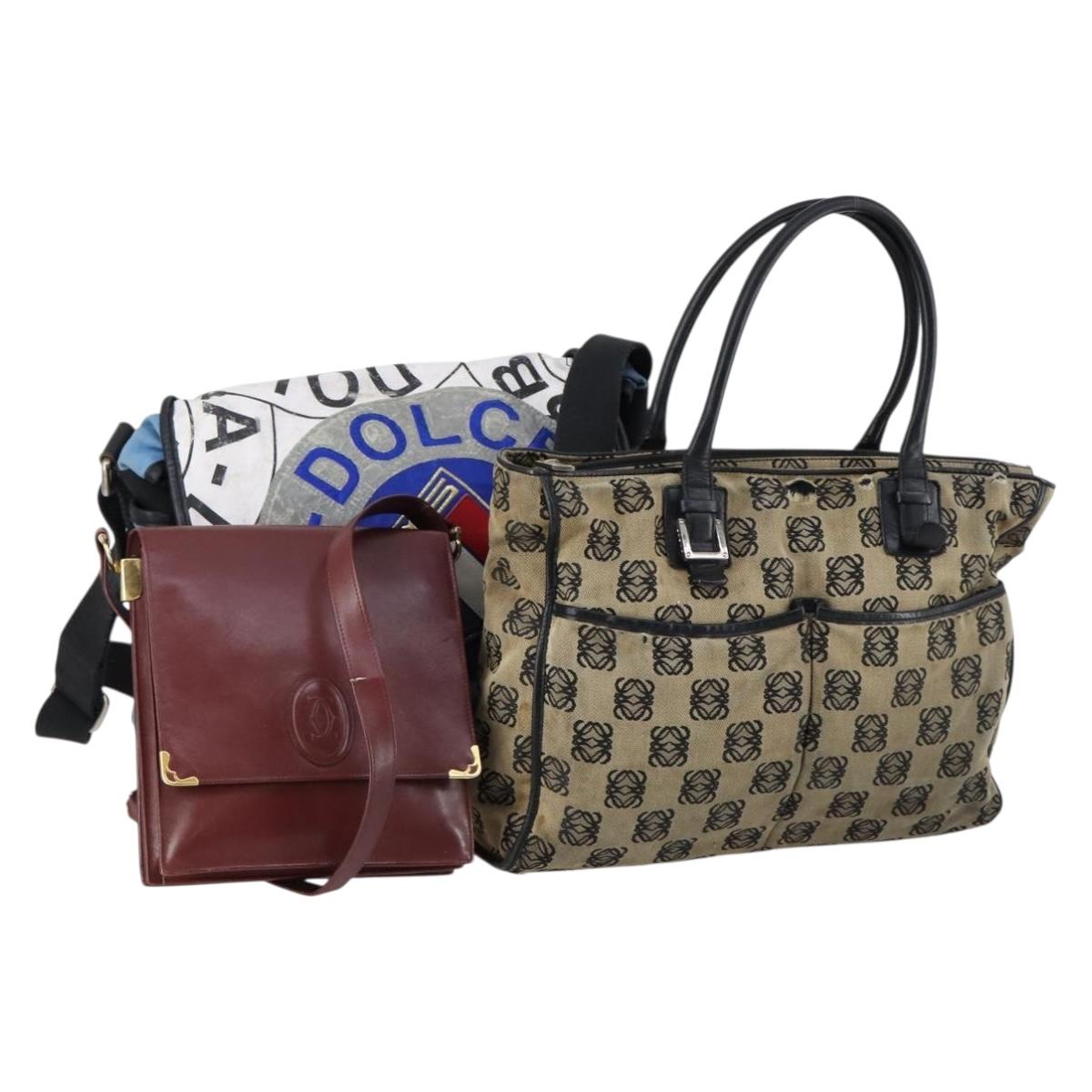 CARTIER Loewe DOLCE&GABBANA Bag Leather Canvas 3 Set Brown Bordeaux Auth BA8267